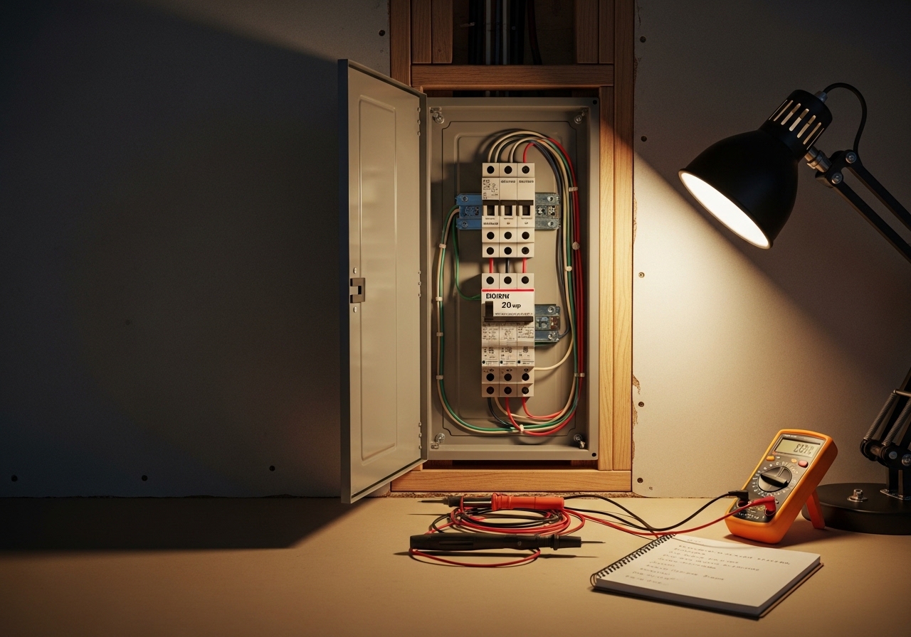 Electrical panel interior showing corrected breaker configuration and proper labeling after Beaverton code inspection
